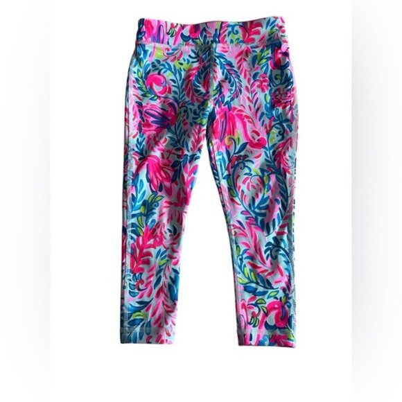Lilly Pulitzer Luxletic Mini Weekend Leggings XS Girls Surf Blue Flim Flamin Pri - Picture 1 of 5